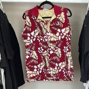 Vintage Florida State Seminoles FSU Floral Hawaiian Red Sleeveless Polo Top L